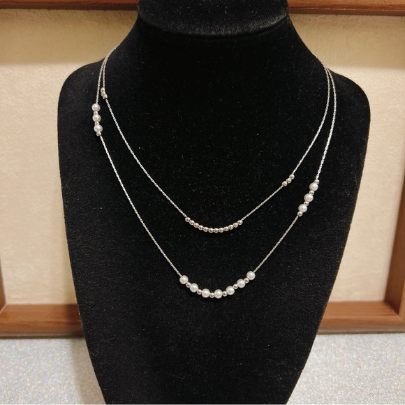 Stainless steel double layer silver tone necklace - Picture 3 of 9